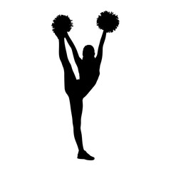 Silhouette of a cheerleader performing a split with pom poms athletic