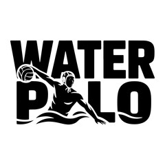 Water polo player with ball and text sport athlete