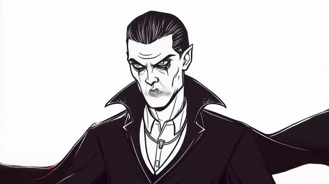 Mysterious Monochrome: A Stylized Dracula Portrait Illustration Revealing Eerie Charm