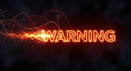 Glowing "WARNING" Text with Abstract Fire Effects on Black Background.