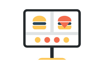 Computer Screen Displaying Two Burgers And Navigation Dots On White Background monitor