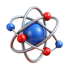 Stylized 3D atom model with orbiting electrons on black background science physics isolated on a transparent background