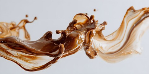 Vibrant brown paint fluid flowing on a white background, Brown liquid creates a visual effect