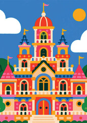 colorful city buildings Illustrator Artwork design template poster