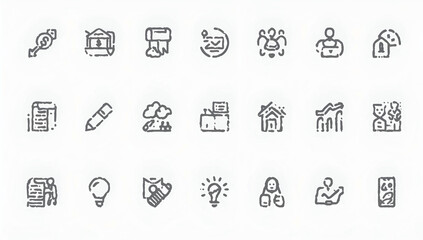 Minimal Business Strategy and Management Line Icons – Vector Set