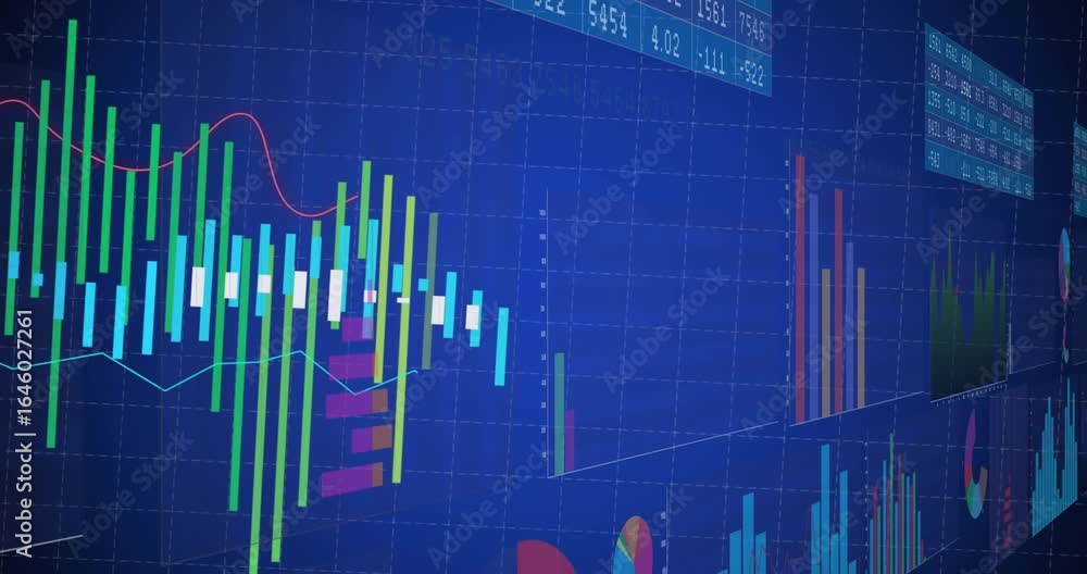 Poster financial dashboard loading triggers bar charts updating, trend lines sweeping for data monitoring