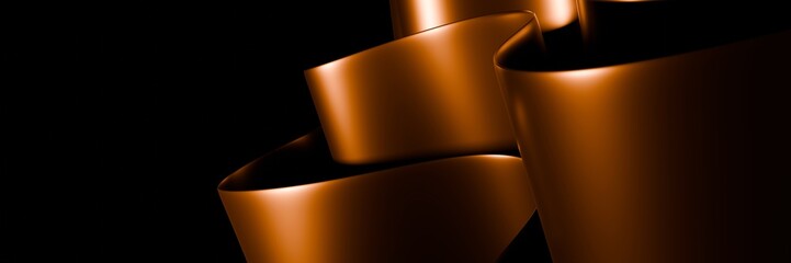 Abstract Metallic Copper Ribbons Flowing Against Black Background For Contemporary Design