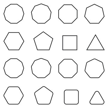Geometric outline shape icon set vector illustration with abstract polygons, circles, triangles, squares and simple minimal decorative line elements.