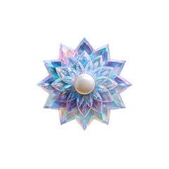 Iridescent Crystal Flower with Pearl Center - Abstract Design Element