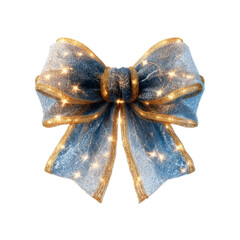 Luminous Blue and Gold Holiday Bow with Sparkling Lights