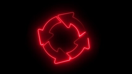  neon line recycle neon effect on black background Glowing looping 3arrow icon recycling symbol  symbol icon isolated, Circular arrow icon, 4K Video Animation - Powered by Adobe
