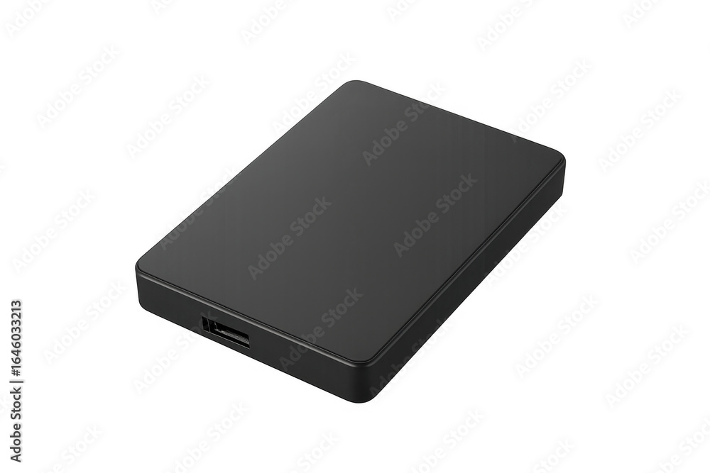 Poster black external hard drive with usb connection on transparent background