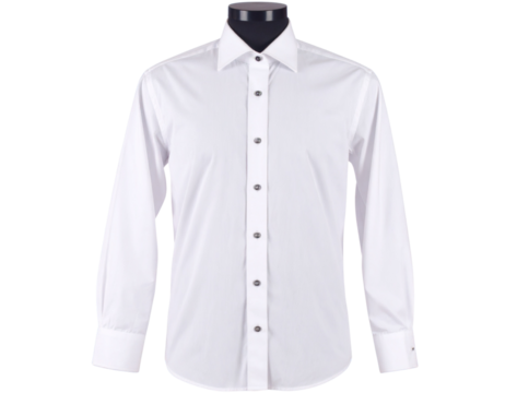 Crisp White Dress Shirt on Invisible Mannequin, Centered, Vibrant Blue Backdrop - Powered by Adobe