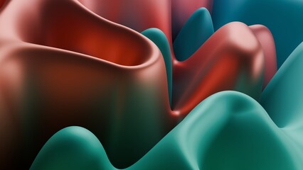 Red And Teal Abstract 3D Organic Surface With Fluid Curves And High Contrast Highlights