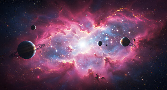 Cosmic Nebula Planets Stars Space Background