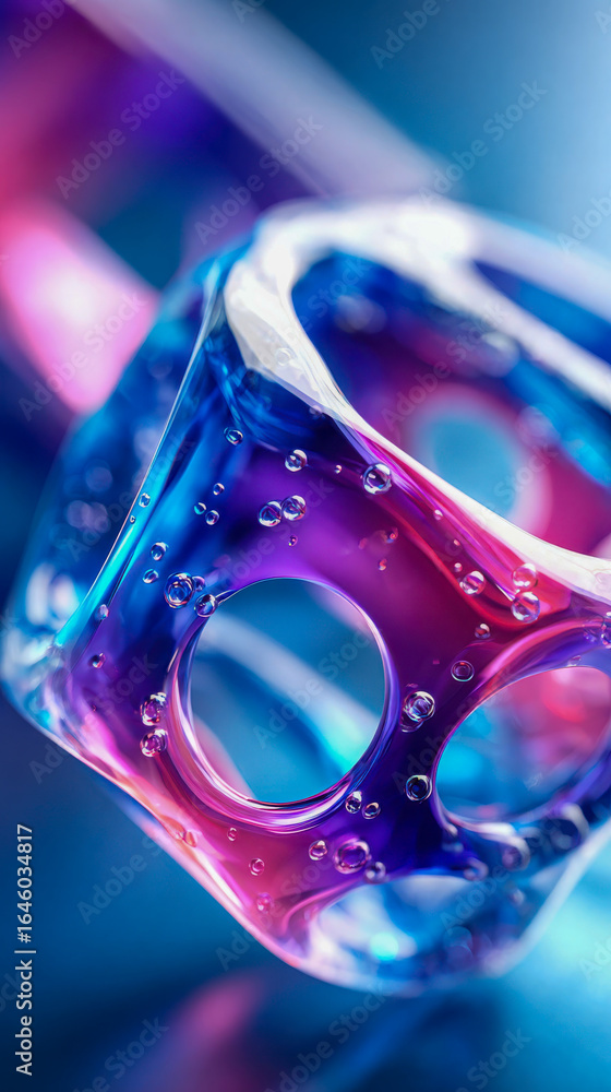 Poster close-up of a futuristic structure with smooth blue and purple translucent surfaces, highlighting ro