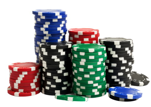 Colorful stacked poker chips, isolated on white background - Powered by Adobe