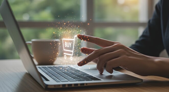 Online Shopping Concept: Woman Using Laptop for E-commerce