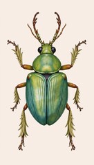 A watercolor painting depicting an intricate bug displayed against a simple background