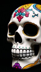 Skull clip art with a sugar skull motif rendered as an illustrated design against a backdrop
