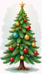 Christmas tree watercolor clipart featuring an isolated background