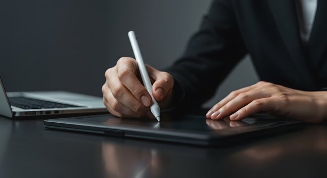 Graphic Designer Using a Pen Tablet for Digital Art and Creative Projects