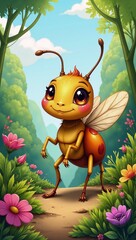 Vibrantly colored hand-drawn bug cartoon
