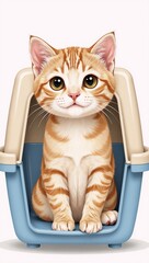 Isolated watercolor cat in carrier on white symbolizing pet healthcare