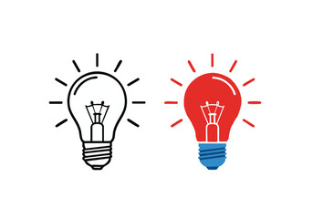 Two Light Bulbs Representing Ideas Innovation and Creative Thinking A Black and White Outline and a Colored Version