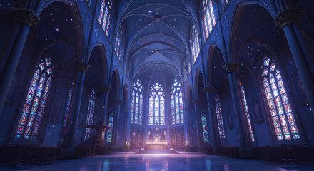 Magical Cathedral Interior Night Stars