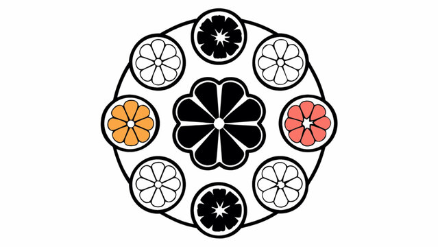Circular arrangement of citrus fruit slices with various color variations