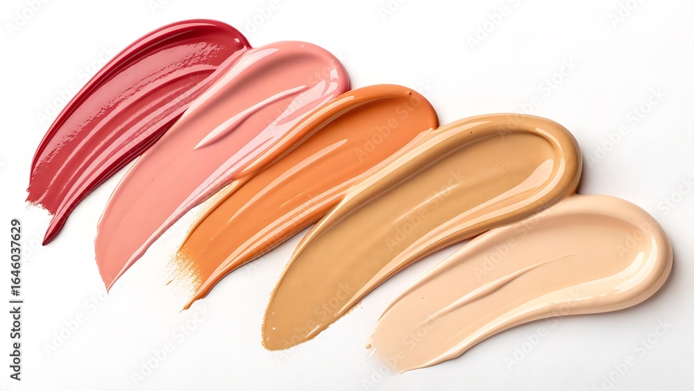 Aufkleber assorted cosmetic color palette on white background displaying a spectrum of tones and textures for 