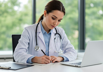 Photo of medical and healthcare concept with icons on blue background