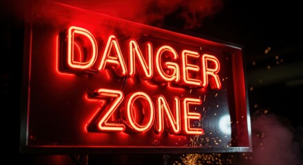 Glowing Red Neon "Danger Zone" Sign with Sparks