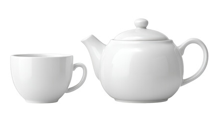 Serene still life, a delicate white teapot and cup in tranquil setting