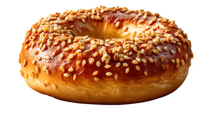 Golden sesame seed bagel with a glossy crust, perfect for breakfast, brunch, or a delicious snack anytime. Isolated to Transparent Background