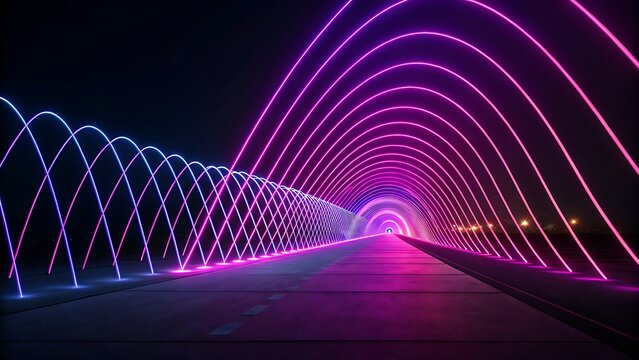 Futuristic Neon Tunnel: Glowing Lines and Purple Illumination for a Modern and Abstract Design Experience.
