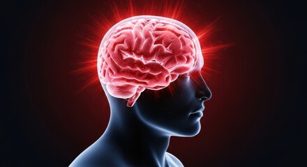 Obraz premium Glowing Brain Intense Mental Activity Red Energy