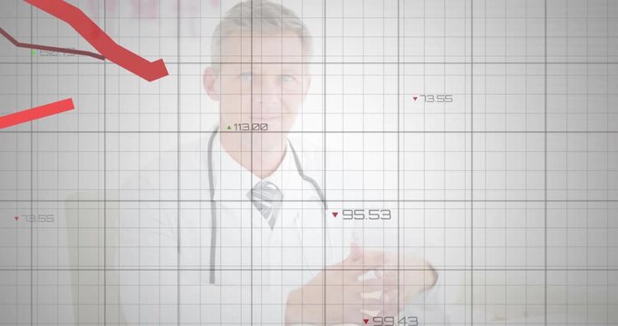 Doctor centering on grid triggers red line graphs descending to show health trend decline