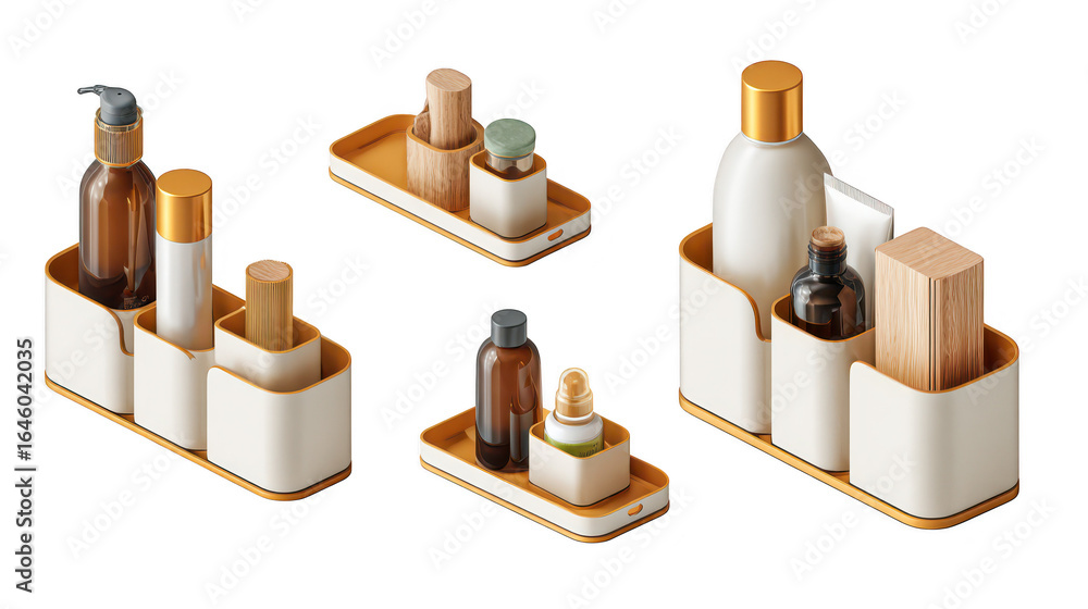 Poster artistic composition, three glass bottles nestled within larger bottles, a visual study of transpare