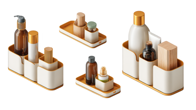 Artistic composition, three glass bottles nestled within larger bottles, a visual study of transparency and shape