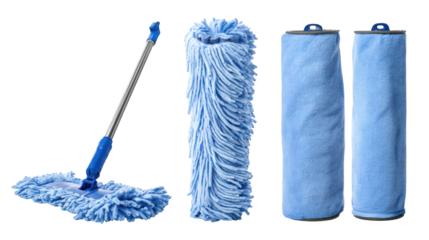 Two blue mops, ready for cleaning and a sparkling shine two