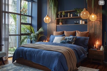 Luxurious blue bedroom interior design decor