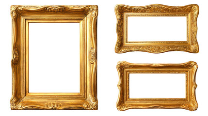 Elegant gold frames on black, a luxurious display for art and photography three