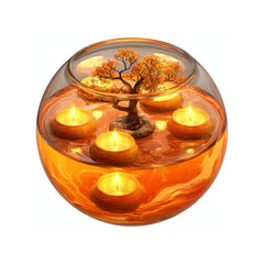 Serene Autumnal Bonsai and Floating Candles in Glass Bowl
