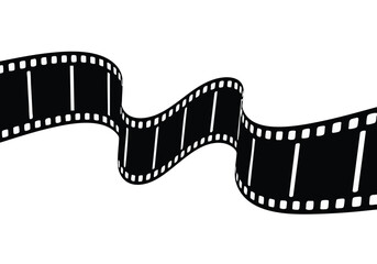 Fototapeta premium Dramatic Film Reel Strip in Black and White Winding Across a White Background for Creative Movie Concepts and Digital Media Projects