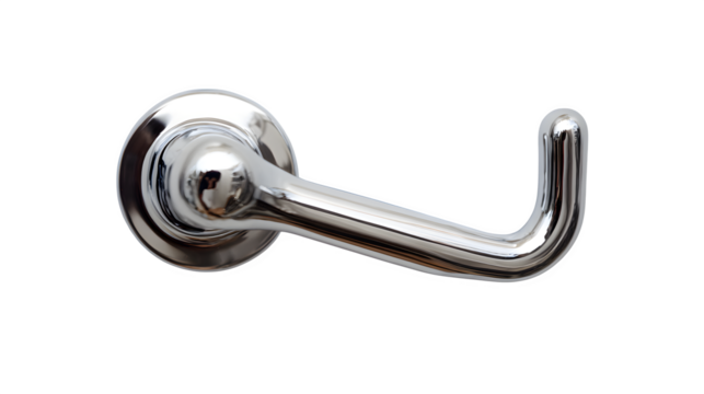 Sleek modern chrome lever door handle with a smooth polished finish, perfect for home renovation projects.