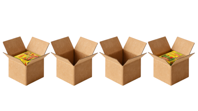 Three empty cardboard boxes, versatile storage and shipping solutions for various needs
