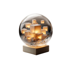 Illuminated Glass Sphere with Glowing Cubes - Modern Decorative Art