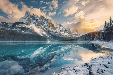 Majestic winter mountain lake reflection